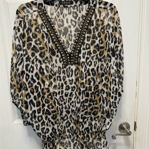 Leopard print top with stud details, shear, beautiful, like new.  Size XL